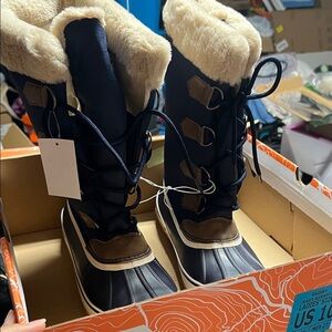 JBU Women's Lace Up Boots - Navy and Brown